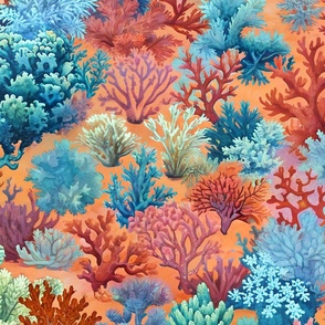 Red and Blue Coral Reef Coastal Grandmother Grandmillennial Chinoiserie Style