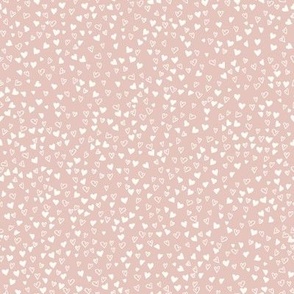 Tiny Hearts in Eggshell White on Rose Quartz Pink
