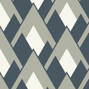 Abstract Mountains // Medium Scale // Modern Geometric Peaks in Slate Blue, Sage Green and Off-White