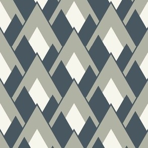 Abstract Mountains // Small Scale // Modern Geometric Peaks in Slate Blue, Sage Green and Off-White