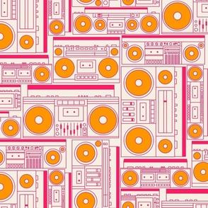 Boomboxes - large - pink and orange on alabaster 