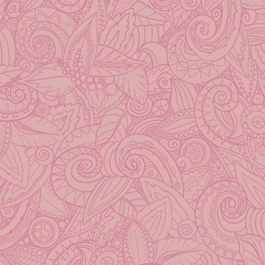 Leafy Swirls and Spirals Hand Drawn Pink