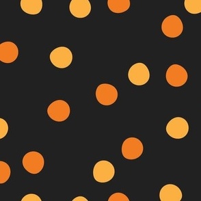 Festive Party Polka Dots Tossed in Tangerine and Light Orange on Black