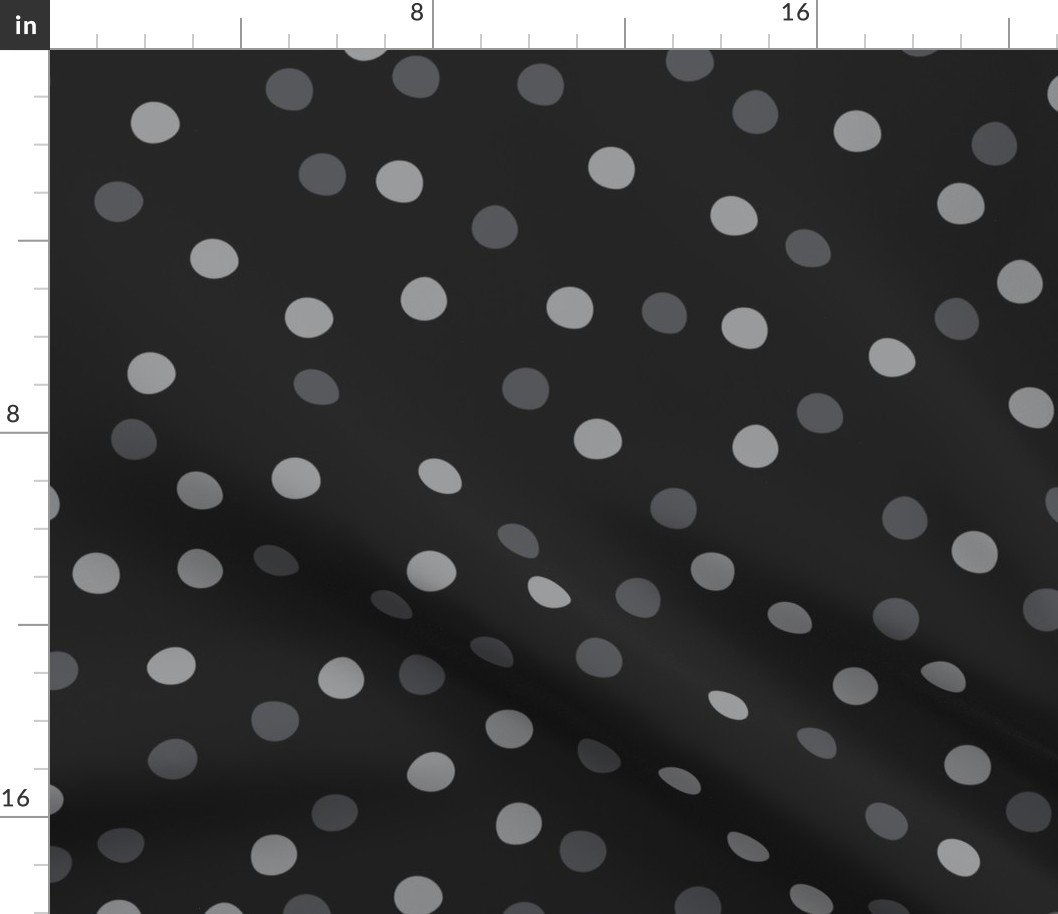 Festive Party Polka Dots Tossed in Silver Gray and Charcoal on Black