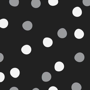Festive Party Polka Dots Tossed in White and Silver Gray on Black