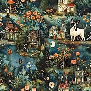 Boston Terrier in Fairy Village