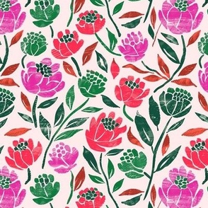 Beautiful pink and green flower block print stamp floral 