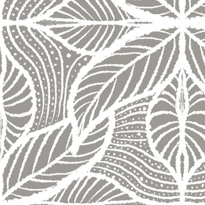 Hand Drawn Leaf Outline - White On SW Pewter Cast (For Metallic Wallpapers)