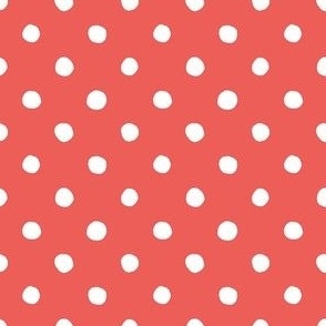 Medium Handdrawn Dots - rainbow quilting collection - white on Coral red - Petal Signature Cotton Solids coordinate