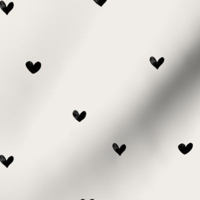 Cute black watercolour hearts on cream, preppy chic hearts