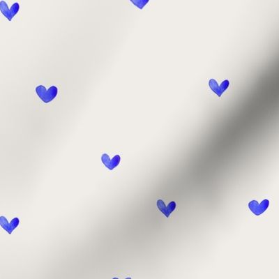Cute blue watercolour hearts on cream, preppy chic hearts, micro scale