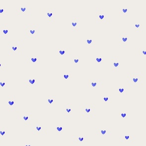 Cute blue watercolour hearts on cream, preppy chic hearts, micro scale