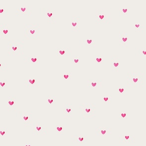 Cute pink watercolour hearts on cream, preppy chic hearts in micro small scale