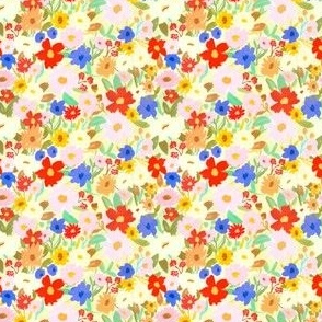 Micro | Colorful Hand-Painted Floral with Red, Blue, Pink, Cream, Yellow, and Orange