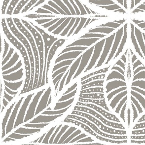 Hand Drawn Botanical Leaf Outline -  Pure White On SW Pewter Cast
