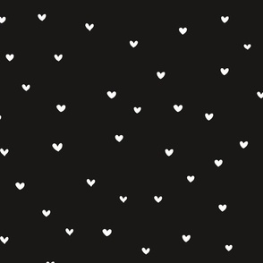 Cute white watercolour hearts on black, preppy chic hearts in micro small scale