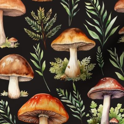 Watercolor forest mushrooms 