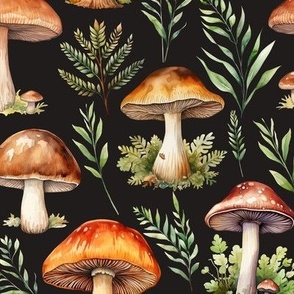 Watercolor forest mushrooms 