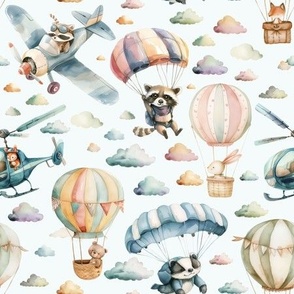 Cute watercolor animals in the sky