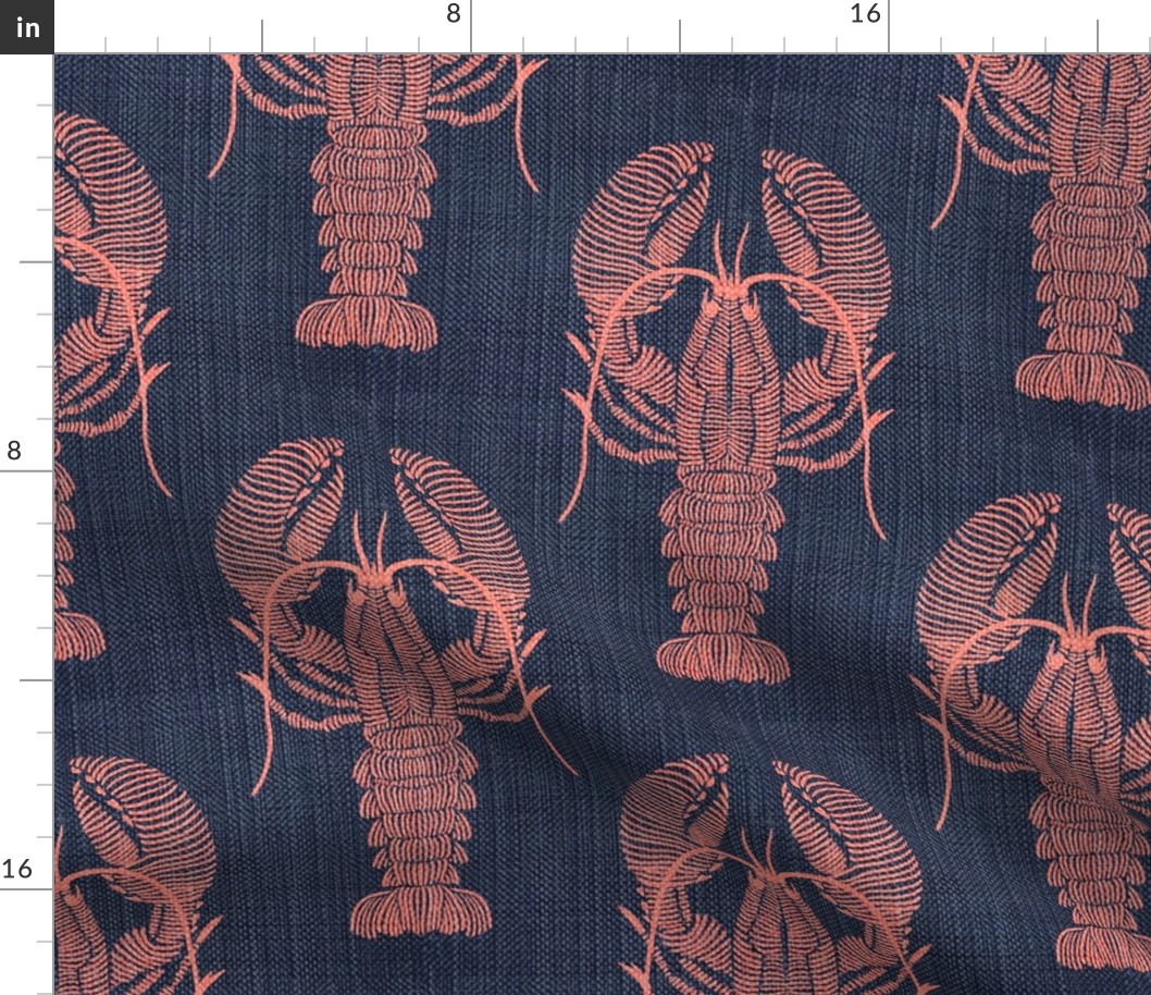 Lobster embroidery look on denim in salmon pink/LARGE