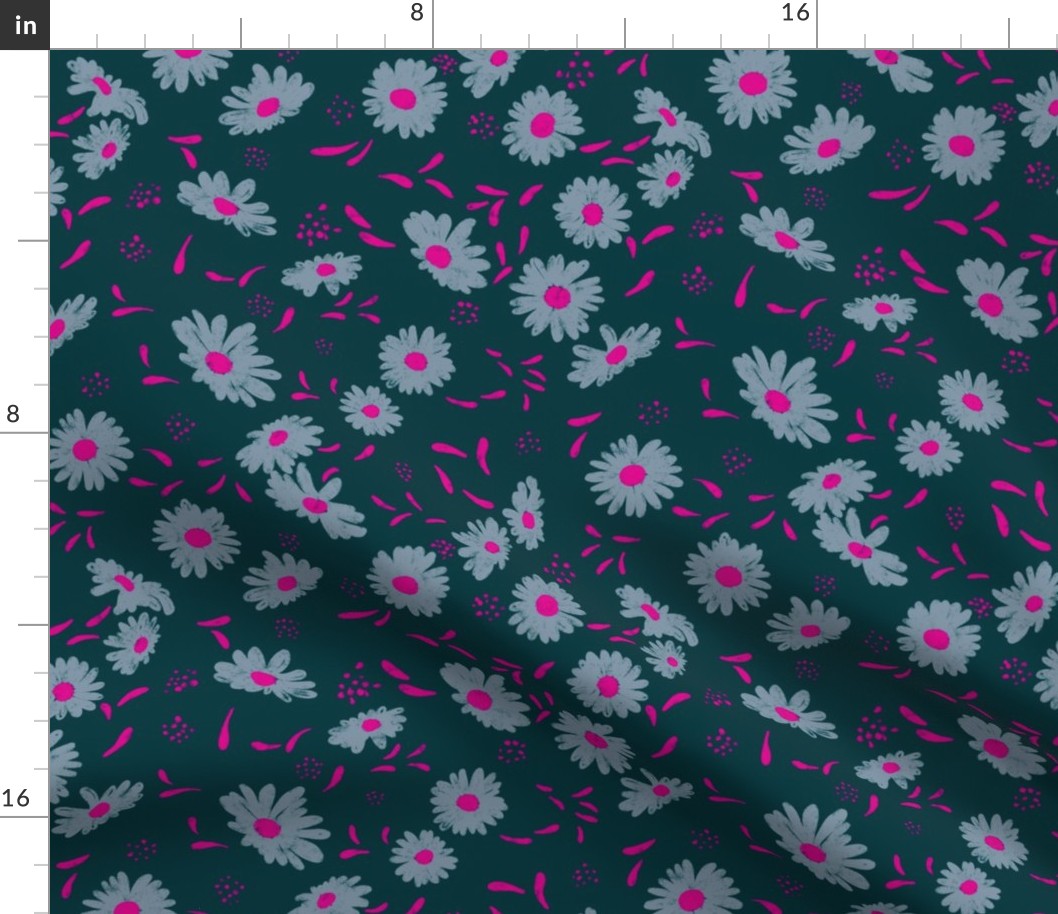 Artistic textured floral pink teal 