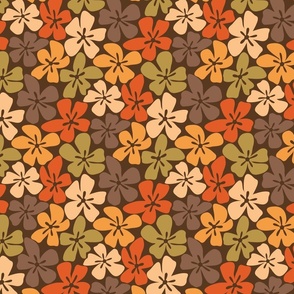 retro flowers. Orange red and brown. warm fall. Blooming Autumn. SMALL