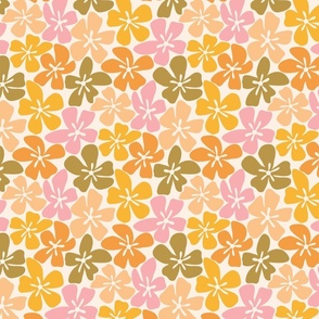 retro flowers. Orange yellow and green. warm fall. Blooming Autumn. small