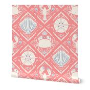 Celestial Crustaceans on Coral Pink and Creamy White