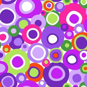 Mid Century Modern Overlapping Wobbly Circle Bits // Grape, Purple, Lavender, Fuchsia Pink, Orange, Green, Chartreuse, White // V2 //  Medium Large - 333 DPI