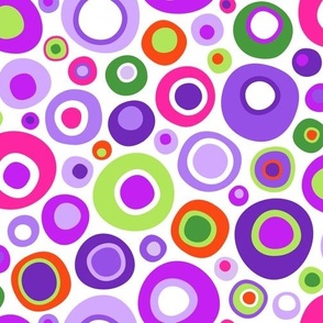 Mid Century Modern Wobbly Circle Bits // Grape, Purple, Lavender, Fuchsia Pink, Orange, Green, Chartreuse, White // V3 //  Medium Scale - 450 DPI