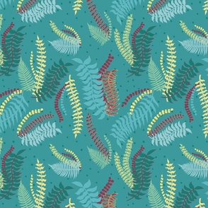 Fern Forest Peacock Green Tropical Fabric, Bedding, Wallpaper Home Décor