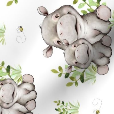 Safari Animals Hippo Baby Nursery Ladybug Bees Greenery Rotated 