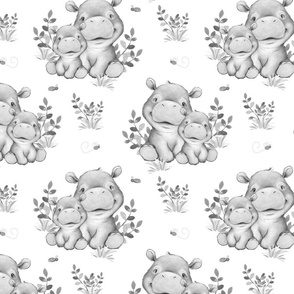 Safari Animals Hippo Baby Neutral Nursery Ladybug Bees Gray 