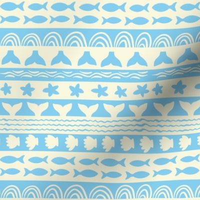 small // tropical sea life tribal stripe in light baby blue 