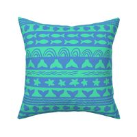 medium // tropical sea life tribal stripe in light teal and blue 