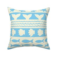 large // tropical sea life tribal stripe in light baby blue 