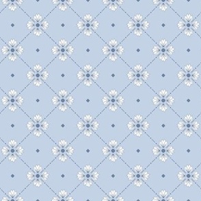Simone: Chambray Blue Tiled Floral, Small Scale Blue Diagonal Botanical