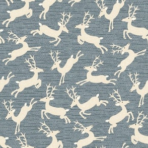 Leaping Reindeer // Ivory on Smokey Blue