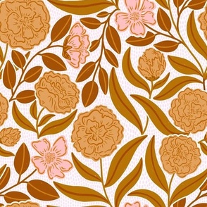 Spring Wildflowers + Vines - Retro Orange + Pink