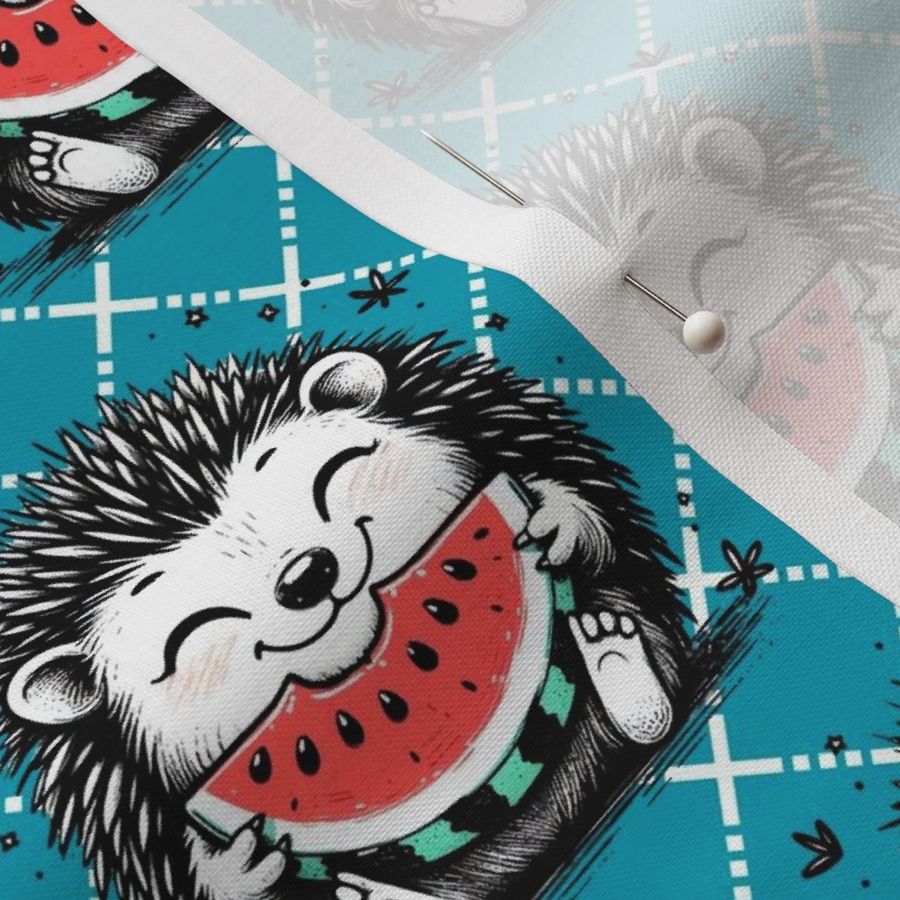 Bigger Happy Hedgehogs Eating Watermelon Turquoise