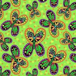 Lime Green and Orange Wild butterflies by Mona Lisa Tello