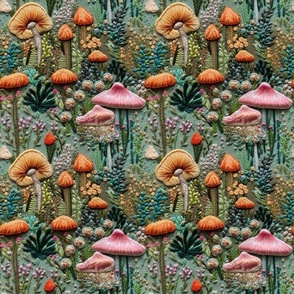 Smaller Embroidered Forest Mushrooms