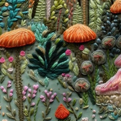 Bigger Embroidered Forest Mushrooms