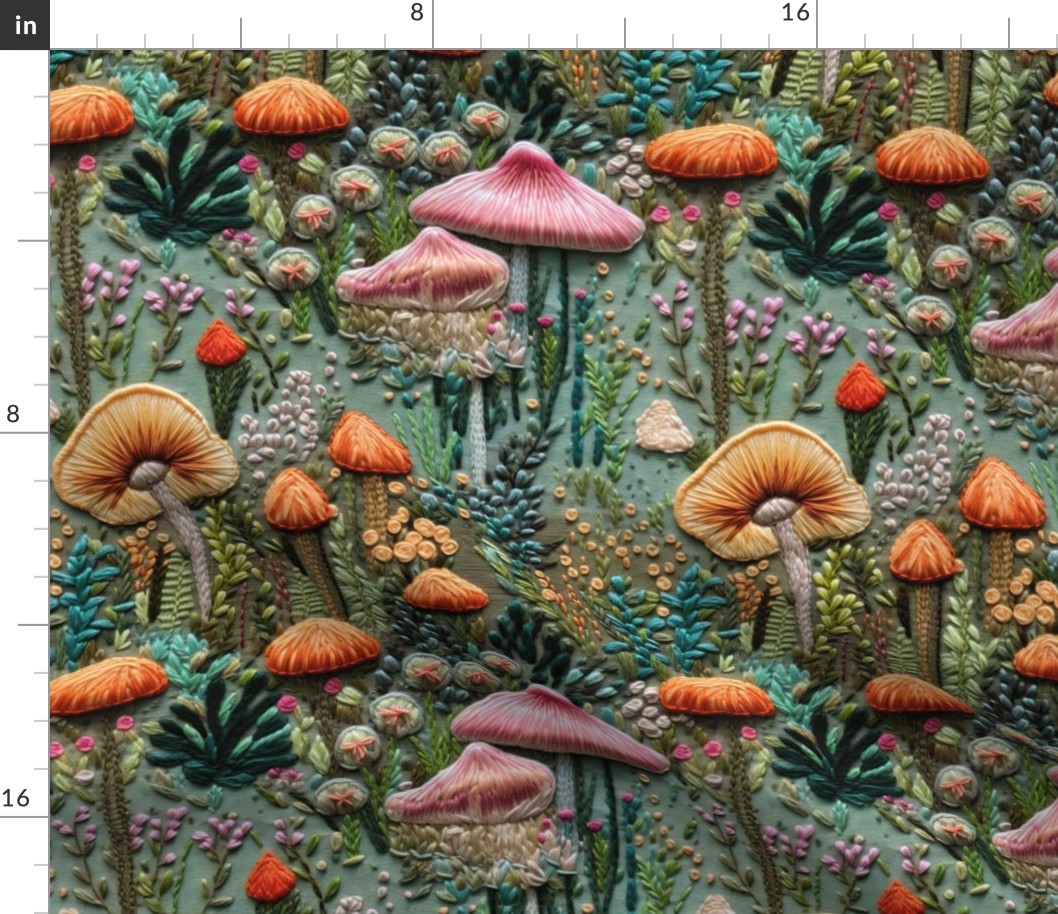 Bigger Embroidered Forest Mushrooms
