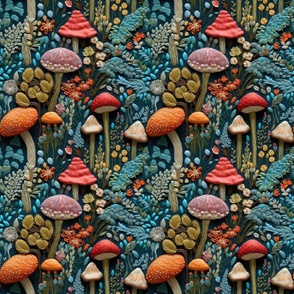 Bigger Embroidered Mushroom Forest