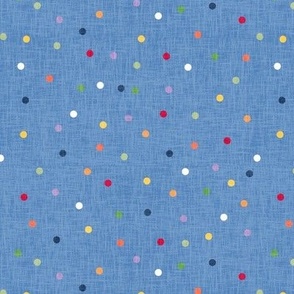 Celebration multi dot on chambray linen texture 7” small