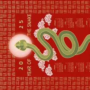 2025 Calendar Year of the Snake at a Full Moon Tea Towel Wall Hanging