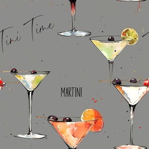 XL - Martini Cocktail - Tini Time - neutral  charcoal grey Background