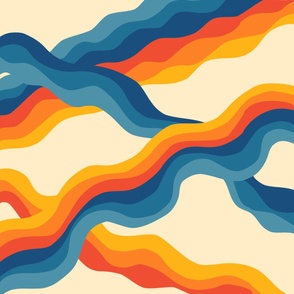 Abstract 70s Retro Orange Blue Wavy Stripe Pattern