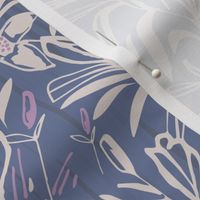 LARGE: Pink white  Botanical Dense Modern bold florals on blue lavender